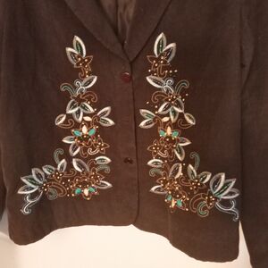 Sybelle Corduroy Brown Jacket Floral Embroidery Women's Size M